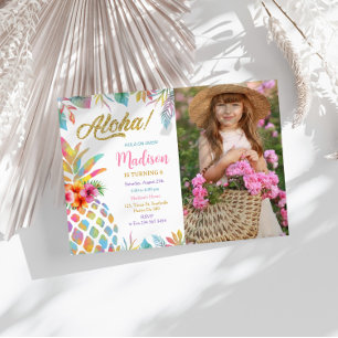 Hawaiian Luau Pineapple Tropical Girl Birthday Invitation