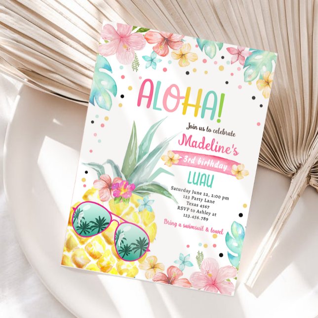 Hawaiian Luau Pineapple Tropical Girl Birthday Invitation (Creator Uploaded)