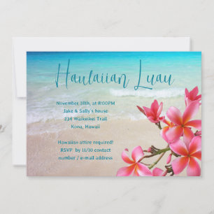 Hawaiian Luau Pink Plumeria Party Invitations