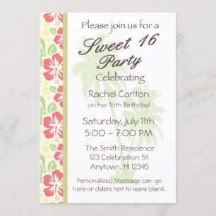 Hawaiian Luau Sweet 16 Birthday Party Invitation