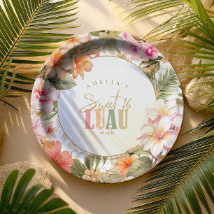 Hawaiian Luau Sweet Sixteen Floral Border ID1092 Paper Plate