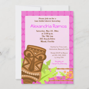 Hawaiian Luau Tiki 5x7 Bridal Shower Invite