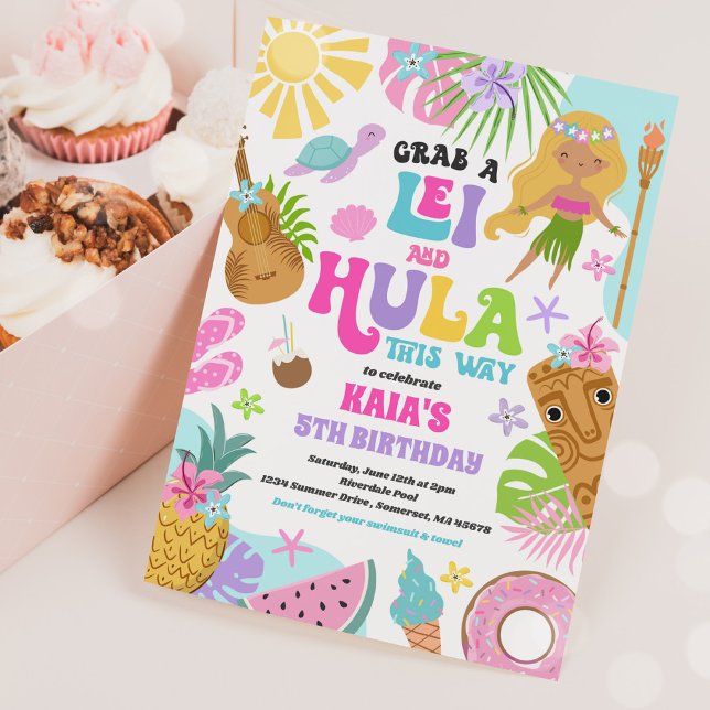 Hawaiian Luau Tropical Summer Pool Birthday Party Invitation (Creator Uploaded)