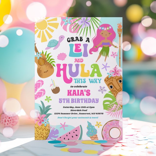 Hawaiian Luau Tropical Summer Pool Birthday Party Invitation (Creator Uploaded)