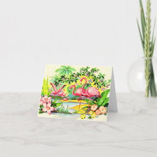 Hawaiian Mahalo Thank You Vintage Card Flamingos