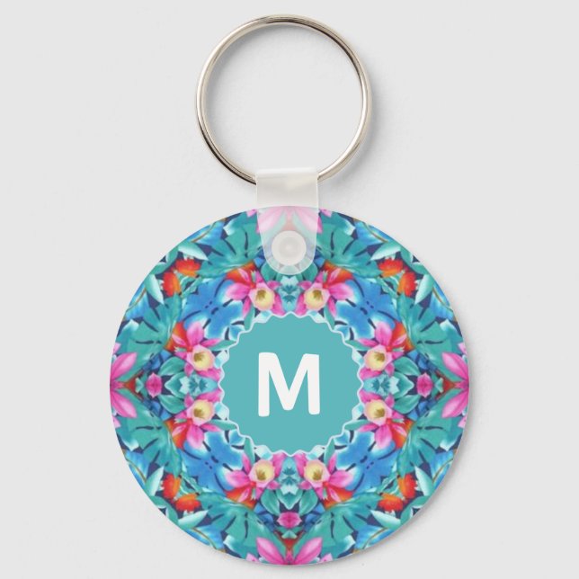 Hawaiian Mandala Abstract Monogram Key Ring (Front)