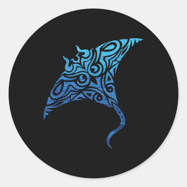 Hawaiian Manta Ray Tribal Polynesian Tattoo Pacifi Classic Round Sticker (Front)