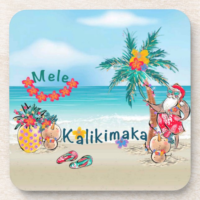 Hawaiian Mele Kalikimaka Coasters (Front)
