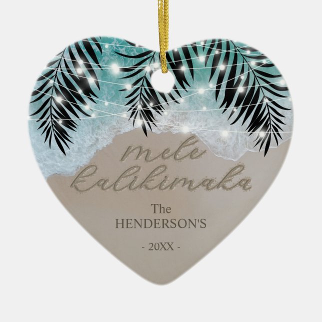 Hawaiian Mele Kalikimaka Tropical Ceramic Ornament (Front)