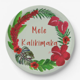Hawaiian Mele Kalikimaka Tropical Wreath  Paper Plate