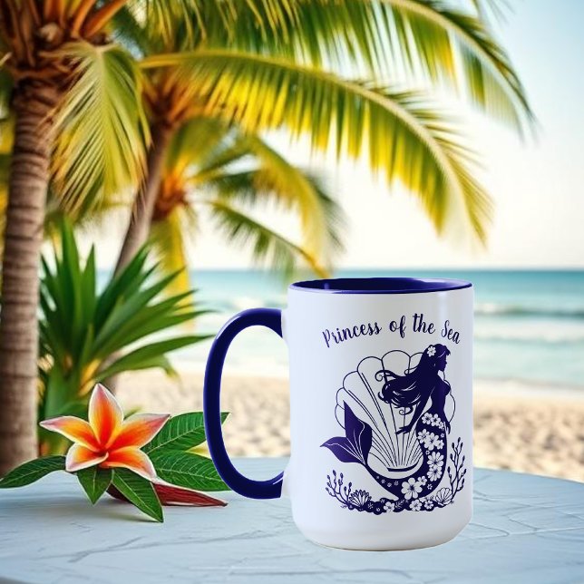 Hawaiian Mermaid-Princess of the Sea Mug (Hawaiian Mermaid Tropical Flowers Sea Shells Coral, Summer Beach, Fisherman Trend Mug)