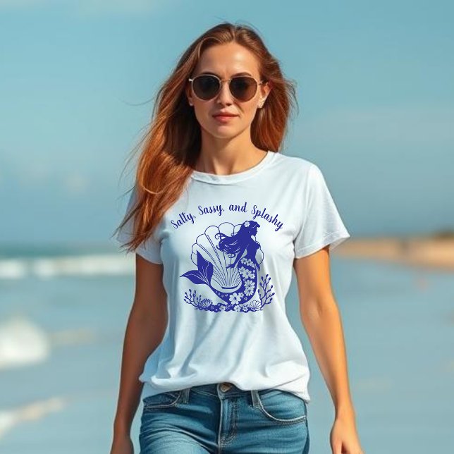 Hawaiian Mermaid-Salty, Sassy and Splashy-Blue T-Shirt (Hawaiian Mermaid, Salty Sassy and Splashy, fisherman style fashion, trendy, summer, beach)