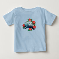 Hawaiian Monk Seal And Red Hibiscus Flowers