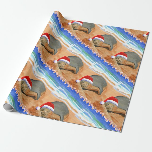 Hawaiian Monk Seal Mele Kalikimaka Wrapping Paper (Unrolled)