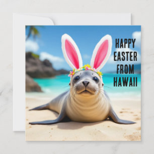 Hawaiian monk seal with bunny ears holiday card