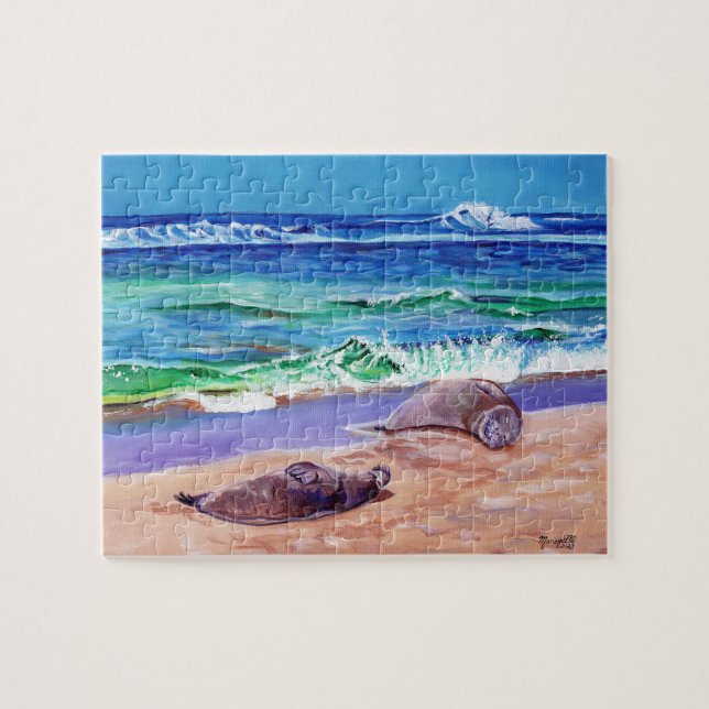 Hawaiian Monk Seals on the Beach Jigsaw Puzzle (Horizontal)