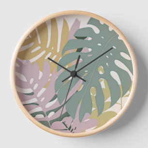 Hawaiian Monstera Leaf Wall Clock