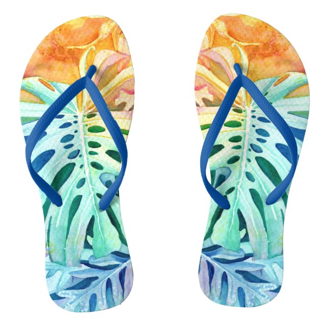 Hawaiian Monstera Rubber Slippers Thongs (Footbed)
