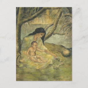 Hawaiian Mother and Child - Charles W. Bartlett Postcard