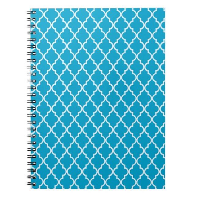 Hawaiian Ocean Blue And White Moroccan Trellis Notebook (Front)