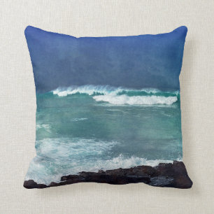 Hawaiian Ocean Hawaii Waves Aqua Teal Blue Sea Cushion