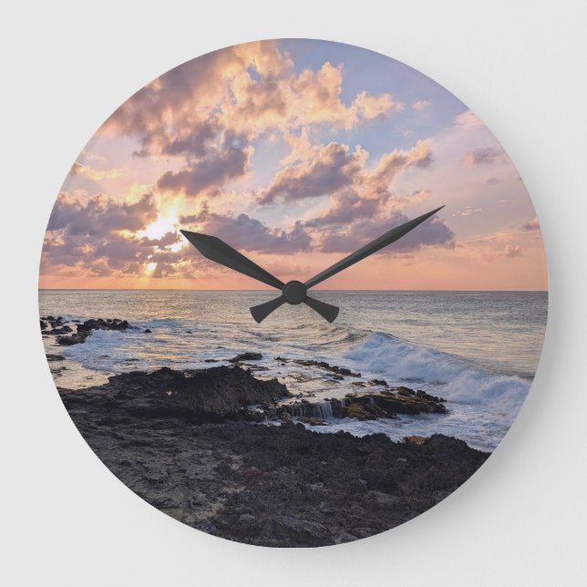 Hawaiian Ocean Sunset Landscape Photo  Large Clock (Front)