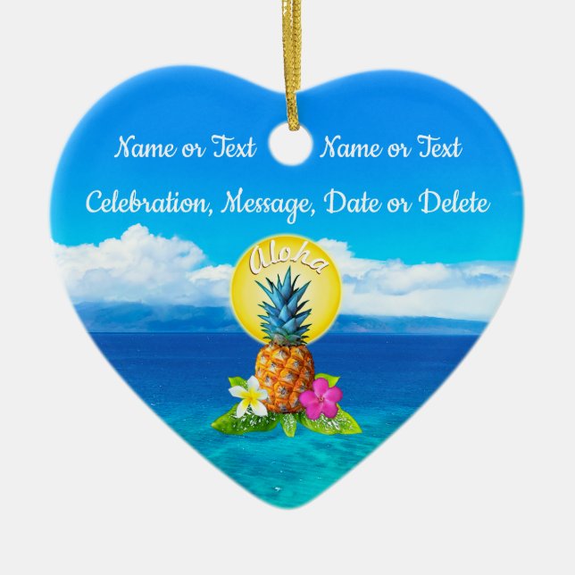 Hawaiian Ornaments with Couple's Names, Date (Front)