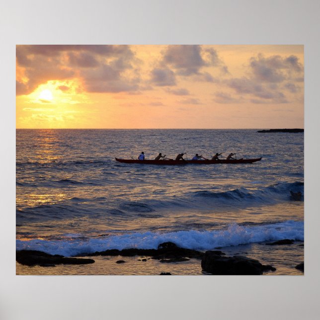 Hawaiian Outrigger Canoe at Sunset 20 x 16 Poster (Front)