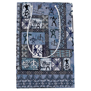 Hawaiian Paddleman Petroglyph Tapa tall gift bag