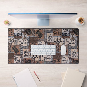 Hawaiian Paddleman Tapa in Kona Coffee Brown Desk Mat