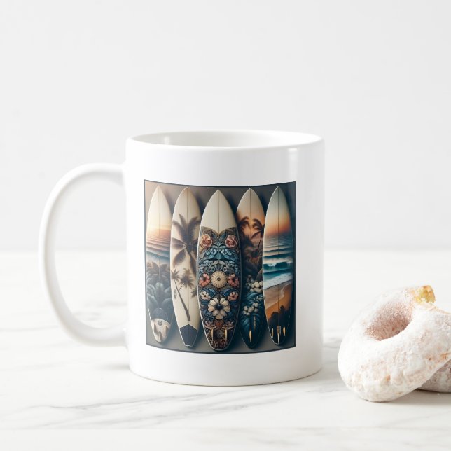 Hawaiian Painted Surfboards Coffee Mug (With Donut)