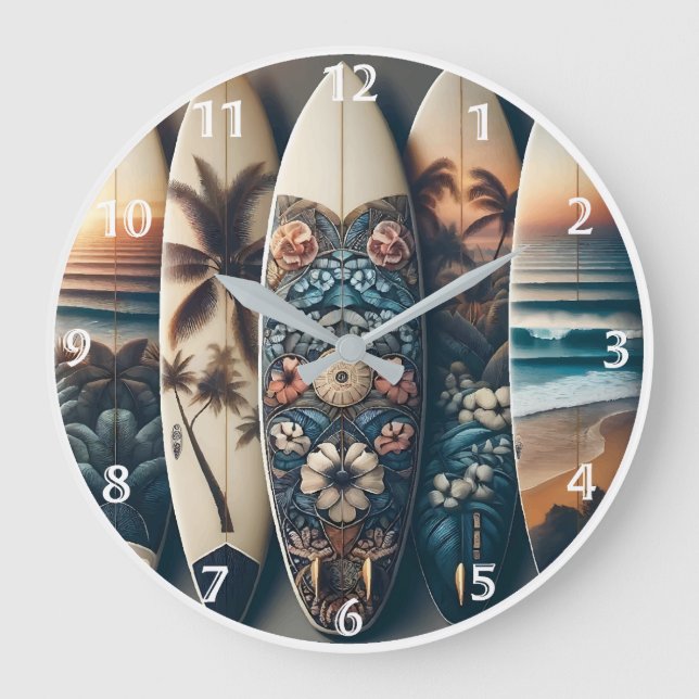Hawaiian Painted Surfboards Large Clock (Front)