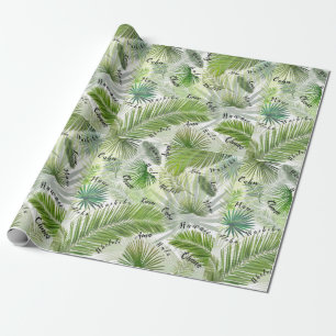 Hawaiian palm leaves & words wrapping paper