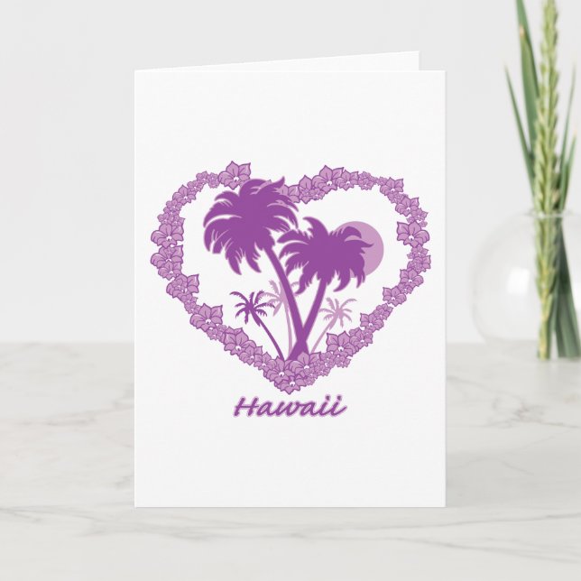Hawaiian Palm Tree Heart Holiday Card (Front)