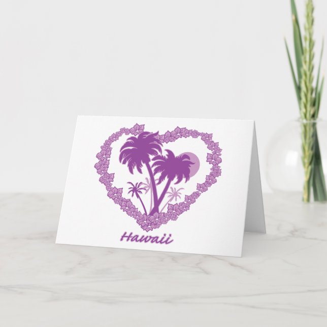 Hawaiian Palm Tree Heart Holiday Card (Front)
