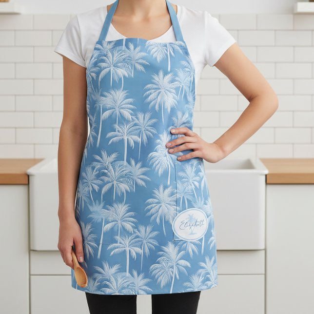Hawaiian Palm Tree Silhouette Pattern Blue ID1093 Apron (Creator Uploaded)