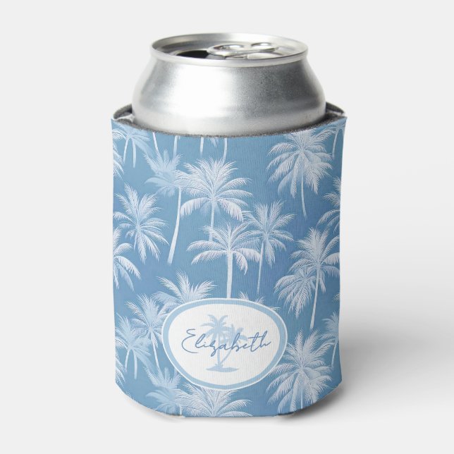 Hawaiian Palm Tree Silhouette Pattern Blue ID1093 Can Cooler (Can Front)