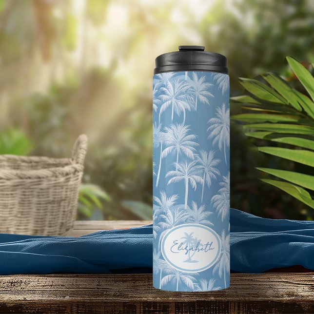 Hawaiian Palm Tree Silhouette Pattern Blue ID1093 Thermal Tumbler (Creator Uploaded)