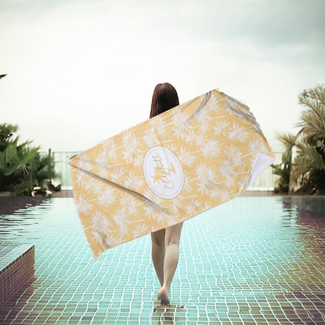 Hawaiian Palm Tree Silhouette Pattern Gold ID1093 Beach Towel (Creator Uploaded)