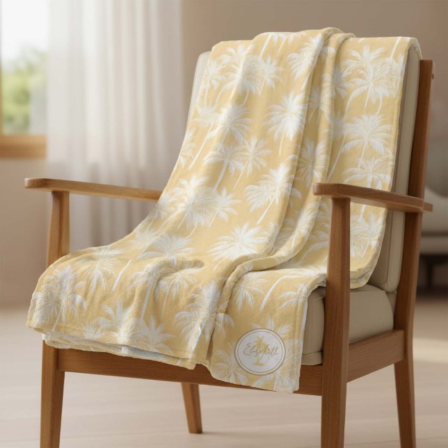 Hawaiian Palm Tree Silhouette Pattern Gold ID1093 Fleece Blanket (Creator Uploaded)