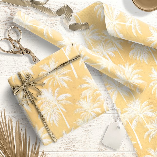 Hawaiian Palm Tree Silhouette Pattern Gold ID1093 Wrapping Paper (Creator Uploaded)
