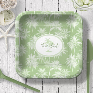 Hawaiian Palm Tree Silhouette Pattern Green ID1093 Paper Plate