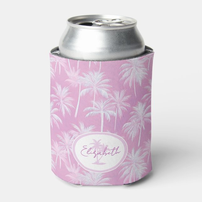 Hawaiian Palm Tree Silhouette Pattern Plum ID1093 Can Cooler (Can Front)