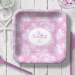 Hawaiian Palm Tree Silhouette Pattern Plum ID1093 Paper Plate