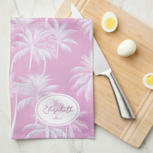 Hawaiian Palm Tree Silhouette Pattern Plum ID1093 Tea Towel