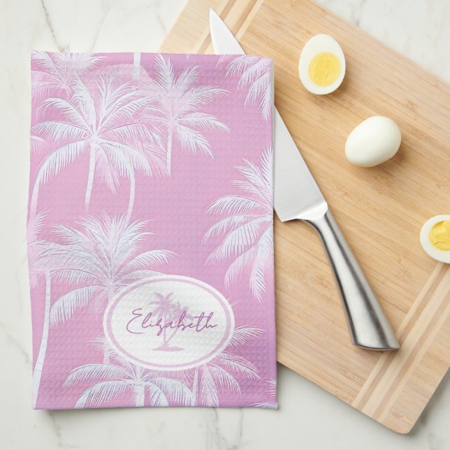 Hawaiian Palm Tree Silhouette Pattern Plum ID1093 Tea Towel (Quarter Fold)