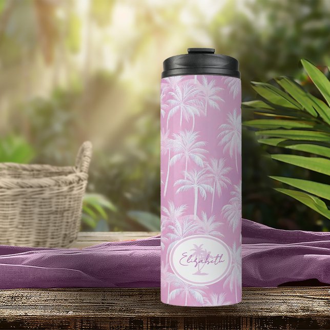 Hawaiian Palm Tree Silhouette Pattern Plum ID1093 Thermal Tumbler (Creator Uploaded)