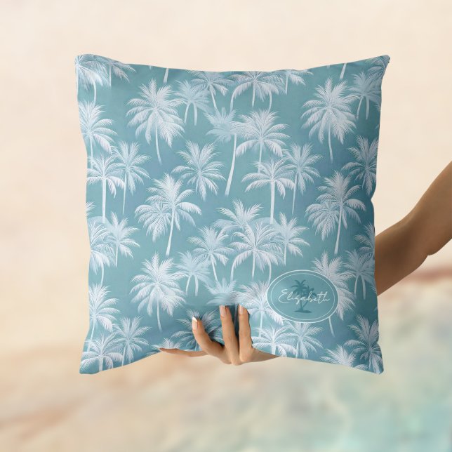 Hawaiian Palm Tree Silhouette Pattern Teal ID1093 Cushion (Creator Uploaded)