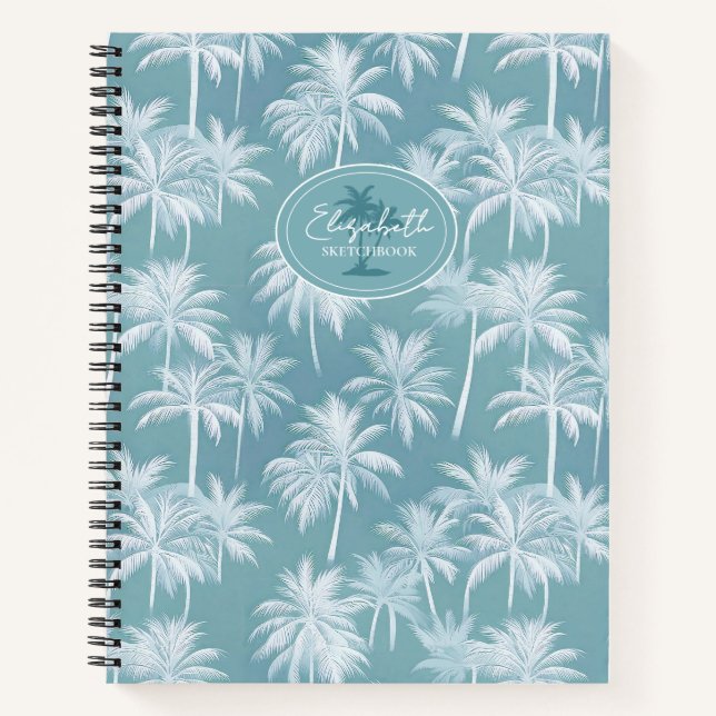 Hawaiian Palm Tree Silhouette Pattern Teal ID1093 Notebook (Front)