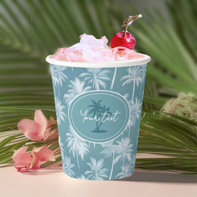 Hawaiian Palm Tree Silhouette Pattern Teal ID1093 Paper Cups (Creator Uploaded)